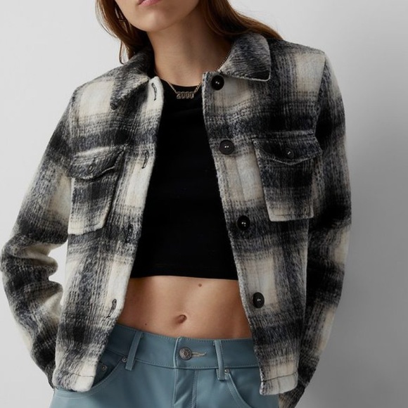 ONLY Check brushed cropped overshirt Nwt - Picture 3 of 9